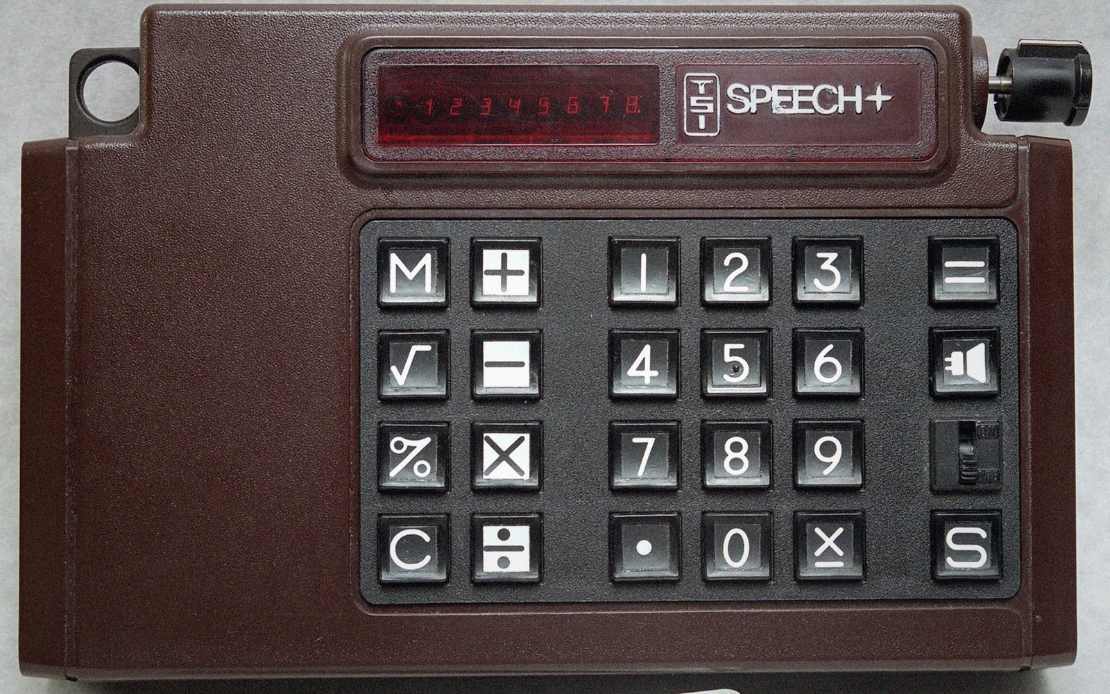 TSI Speech+ talking calculator with red digital display and raised button keypad